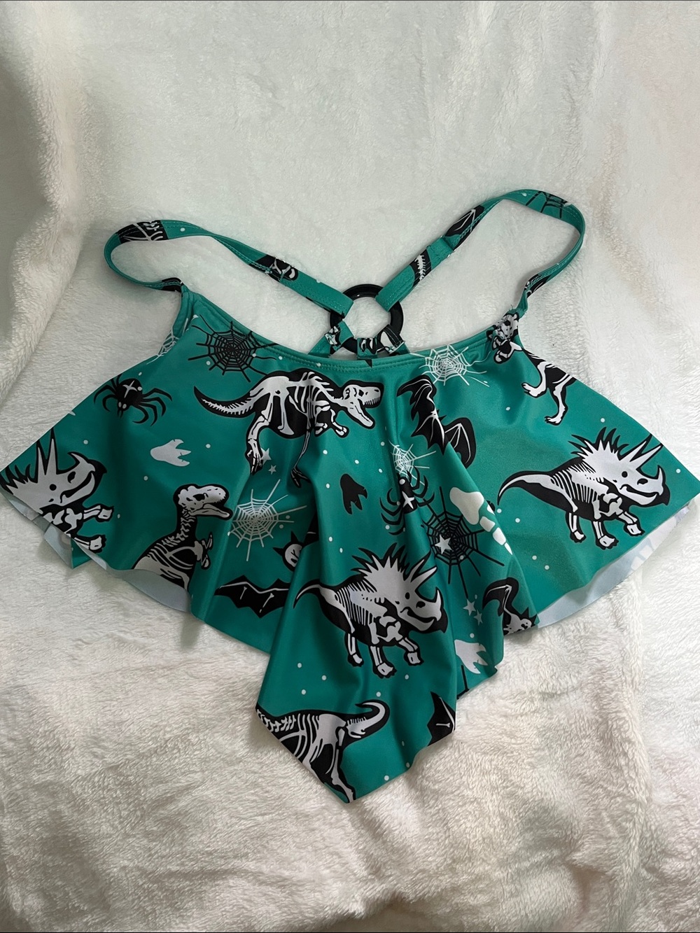 DRESSFO Teal Dino Print Bikini Top